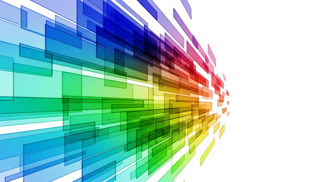 レインボーカラーの幾何学デザイン背景　カラフルな四角形とグラデーション
