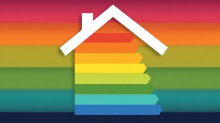 Obraz premium A colorful house shape blends with rainbow stripes showcasing unity and joy in design.