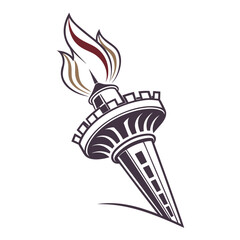 Stylized torch with flames and castle-like base fire light