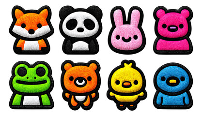 Fototapeta premium Colorful Cartoon Animal Icons on Transparent Background for Fun Creative Projects