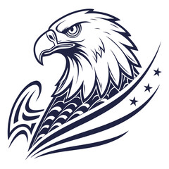 Stylized Eagle Head with Tribal Wings and Stars bird raptor