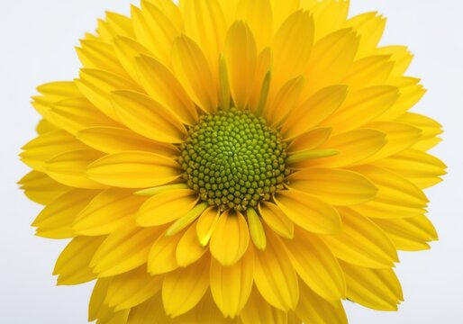 Close up of a bright yellow chrysanthemum flower isolated on white background