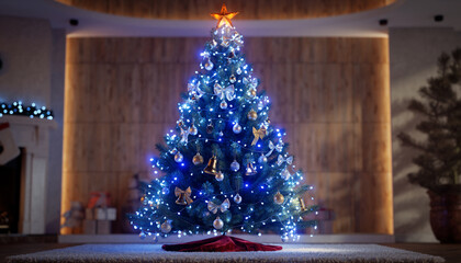 Christmas Tree with Blue and White Lights