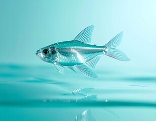 Naklejka premium Surreal 3D Illustration: Glass Fish Levitating with Water Reflection