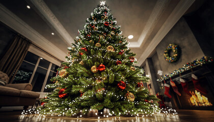 Warm Room with Glowing Christmas Tree