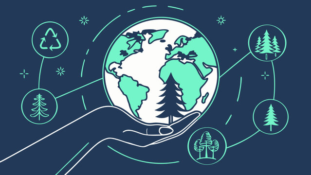 Ключові слова сказал:

Planet Earth held in a hand with surrounding tree and recycling icons symbolizing environmental protection and forest conservation