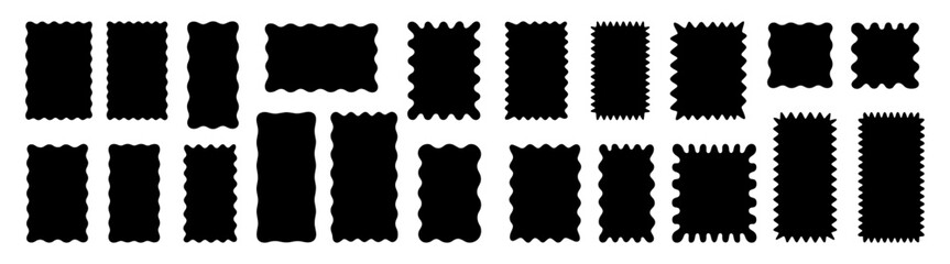 Black wavy zigzag rectangle frames set on transparent background