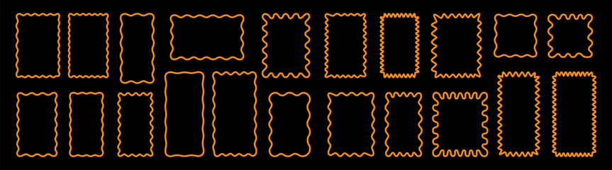 Golden wavy zigzag rectangle frames set on black background