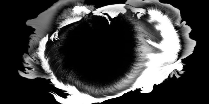 White strokes flood the black screen like paint. Creative 4K transition with alpha channel, hand-painted visual splash for scene changes in stock videos.
