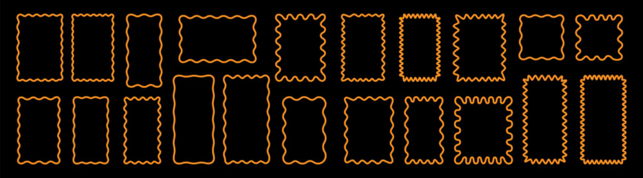 Golden wavy zigzag rectangle frames set on black background