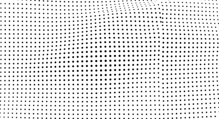 Black and White Halftone Dots Pattern with Optical Illusion and Abstract Wave Design Background  
