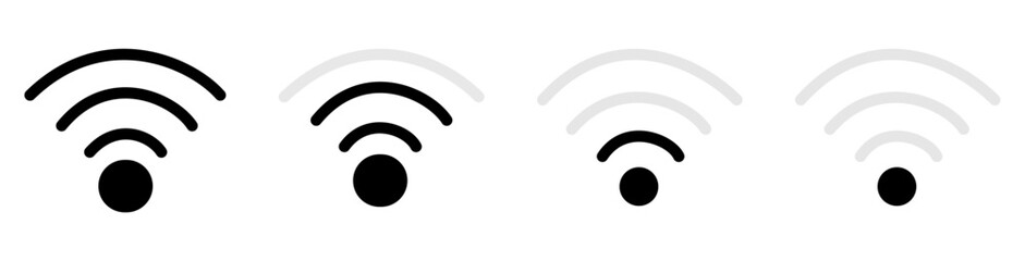  Icon wifi signal. Wireless internet symbol. Set of sign for connect of network. Bar of satellites for mobile, radio, computer. Hotspot, strength electronic wave from antenna for communication. Vector