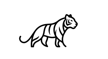 Stylized Line Art Tiger Walking Confidently.