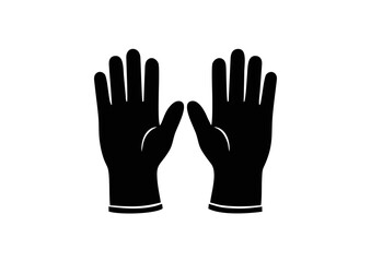 Minimal black vector illustration of safety gloves icon, isolated on white background, ideal for construction, cleaning, healthcare, and protective equipment themes.
