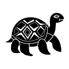 Stylized black turtle with geometric shell pattern