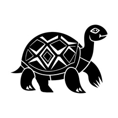 Stylized black and white turtle illustration with geometric shell pattern