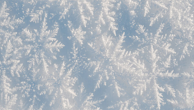 Snow texture macro, crystal patterns with subtle sparkle, monochrome white