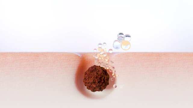 Close up Acne cleaning on face skin. blackhead removal, blackheads, pimple removal, skin care, acne treatment.