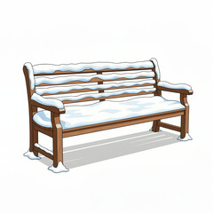 Snow-covered bench on a white background, copy space
