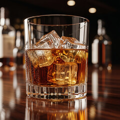 Whiskey on rocks, smooth, in a glass