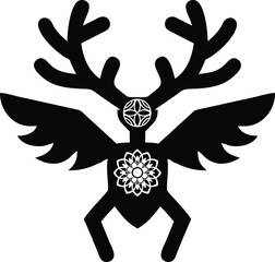 Mystical black silhouette creature with antlers and wings