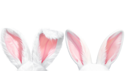 White Bunny Ears with Soft Pink Inner Fur, Realistic Texture, Isolated on Transparent Background
