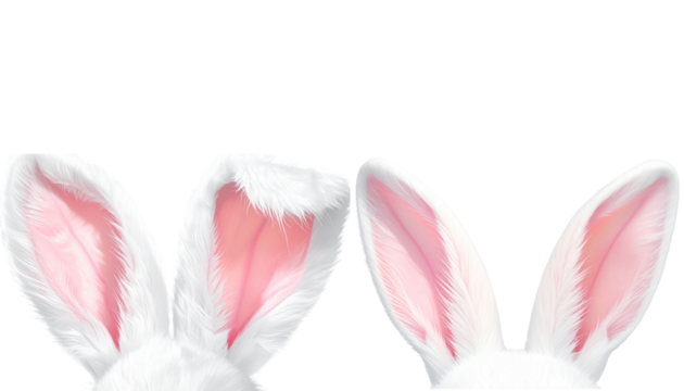 White Bunny Ears with Soft Pink Inner Fur, Realistic Texture, Isolated on Transparent Background - Powered by Adobe