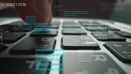 Man working on laptop computer keyboard with graphic user interface GUI hologram showing concepts of big data science technology, digital network connection and computer programming algorithm. Glean - Powered by Adobe