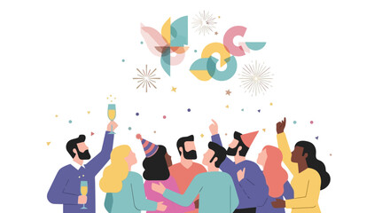 Diverse Group of Friends Celebrating a Milestone with Champagne and Confetti