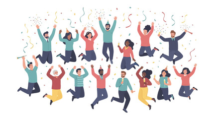 Diverse Group of People Celebrating Success and Achievement with Confetti and Party Hats