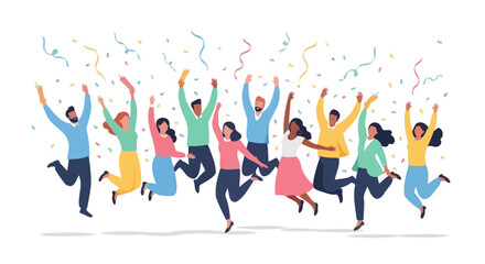 Diverse Group of People Celebrating with Confetti and Streamers Joyful Teamwork and Success