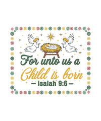 For Unto Us a Child is Born Nativity Graphic with Angels