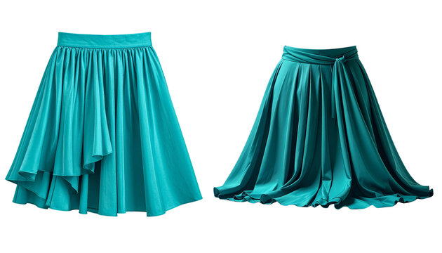 Elegant Teal Midi Skirt with Flowing Asymmetric Layers and Soft Fabric Texture, Transparent Background