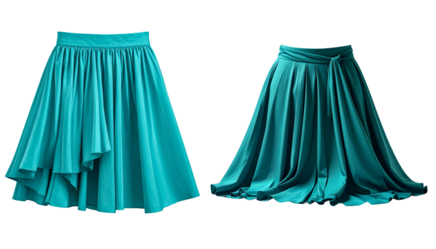 Elegant Teal Midi Skirt with Flowing Asymmetric Layers and Soft Fabric Texture, Transparent Background