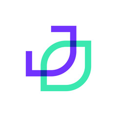 Letter J leaf overlapping color logo design