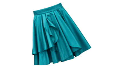 Elegant Teal Midi Skirt with Flowing Asymmetric Layers and Soft Fabric Texture, Transparent.
