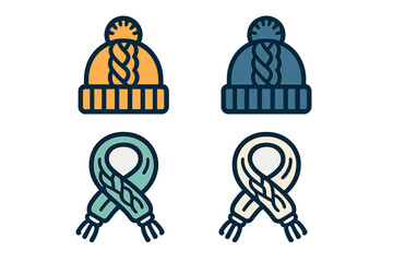 Collection of warm winter accessories including braided beanies and knitted scarves