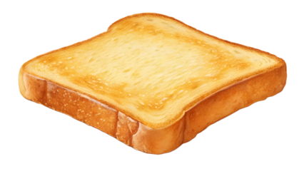 Single slice of golden toasted bread, isolated on transparent background, crisp edges and soft texture.
