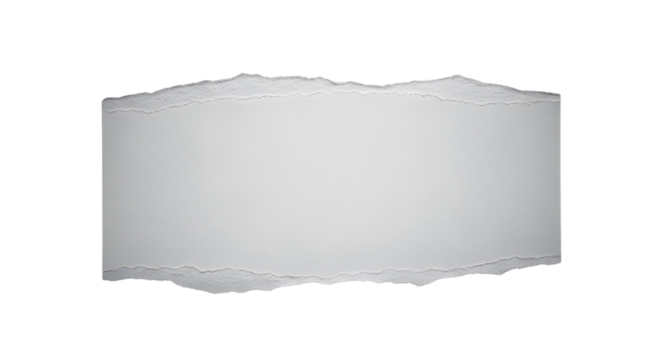 A horizontal strip of light gray paper with rough, torn edges transparent background.
