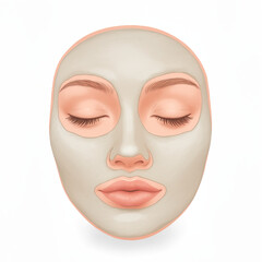 Face with clay mask, relaxing, on a white background, copy space