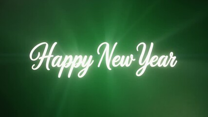 Happy New Year Animated Greeting with Glowing White Cursive Text and Green Lens Flares