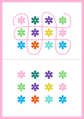 A worksheet for children, a logical task for attention. Draw a line along the pattern, vector illustration.