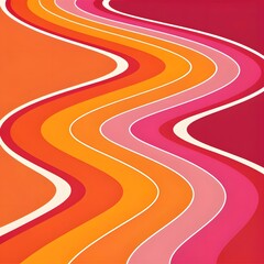 Retro 70s Wavy Striped Background with Vibrant Orange, Pink, and Red Colors