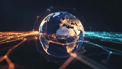 Earth globe surrounded by digital network connections, symbolizing global communication and technology - Powered by Adobe