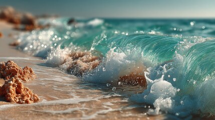 Crystal Clear Ocean Waves Crashing on a Sandy Shoreline Paradise
