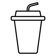 Simple outline of a disposable coffee cup with a straw