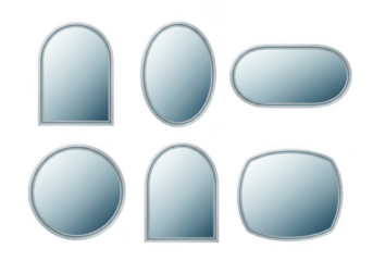 Collection of six ornate mirrors in various shapes isolated on transparent background