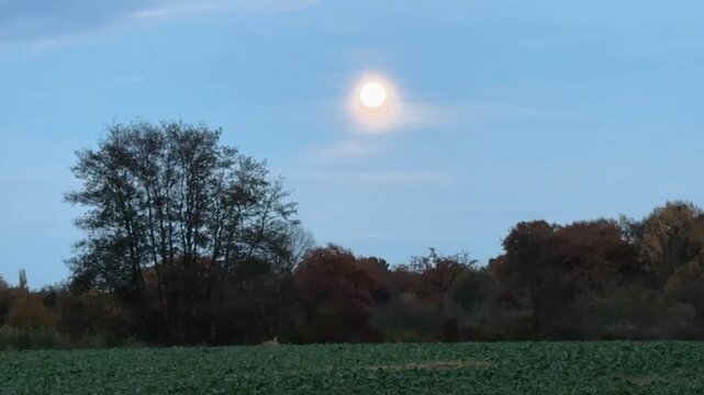 Der Vollmond scheint &uuml;ber der schleswig-holsteinischen Landschaft