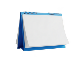 Blank blue and white desk flip calendar for planning and organization isolated on transparent background