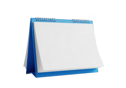 Blank blue and white desk flip calendar for planning and organization isolated on transparent background